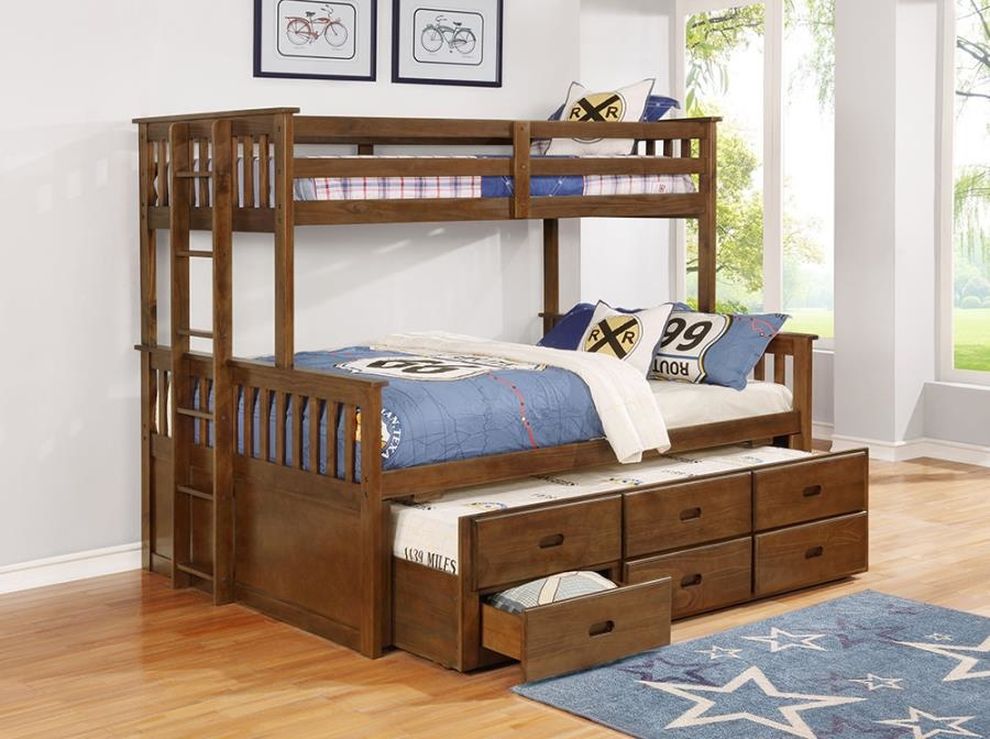 Weathered walnut twin xl-over-queen bunk bed by Coaster