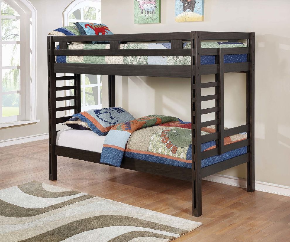Hilshire dark grey twin-over-twin bunk bed by Coaster