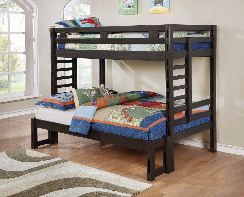 Hilshire dark grey twin-over-full bunk bed by Coaster