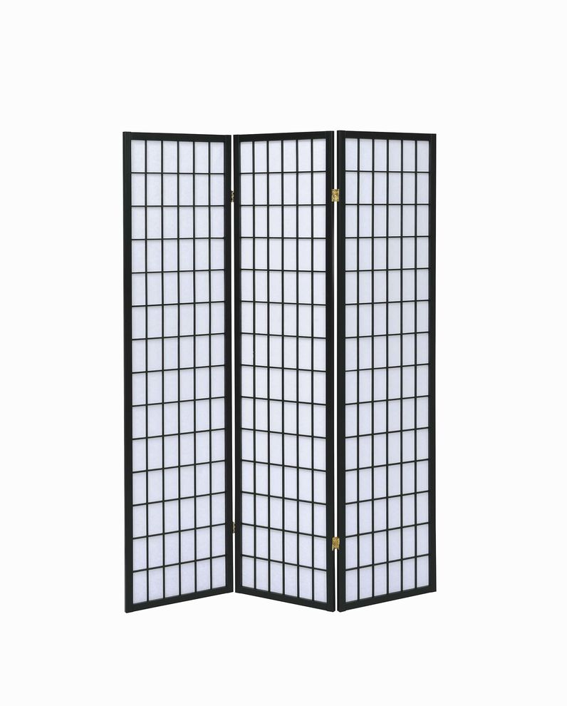 Transitional three-panel black folding screen by Coaster