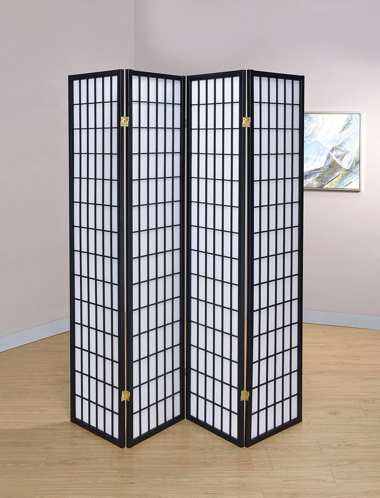 Transitional black four-panel screen by Coaster