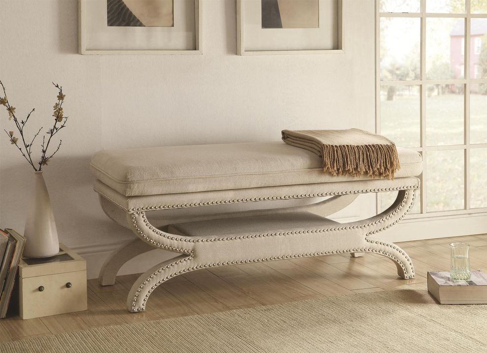 Elegant bench in off white upholstery by Coaster