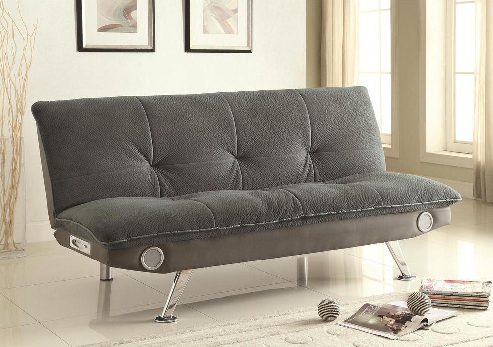 Gray padded texturized velvet sofa bed by Coaster