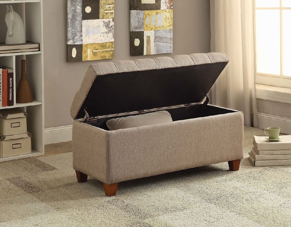 Tufted taupe storage bench by Coaster