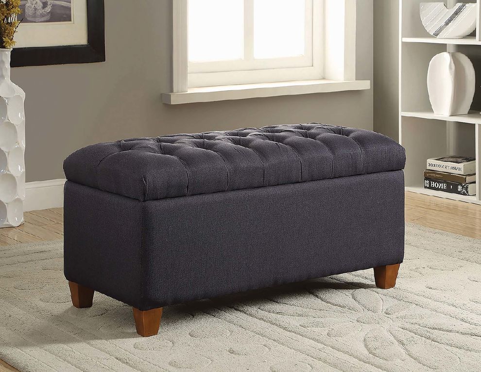 Tufted navy storage bench by Coaster