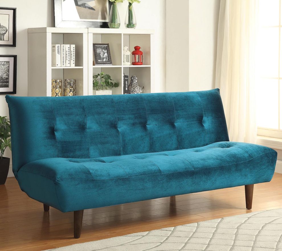 Teal velvet fabric tufted sofa bed by Coaster