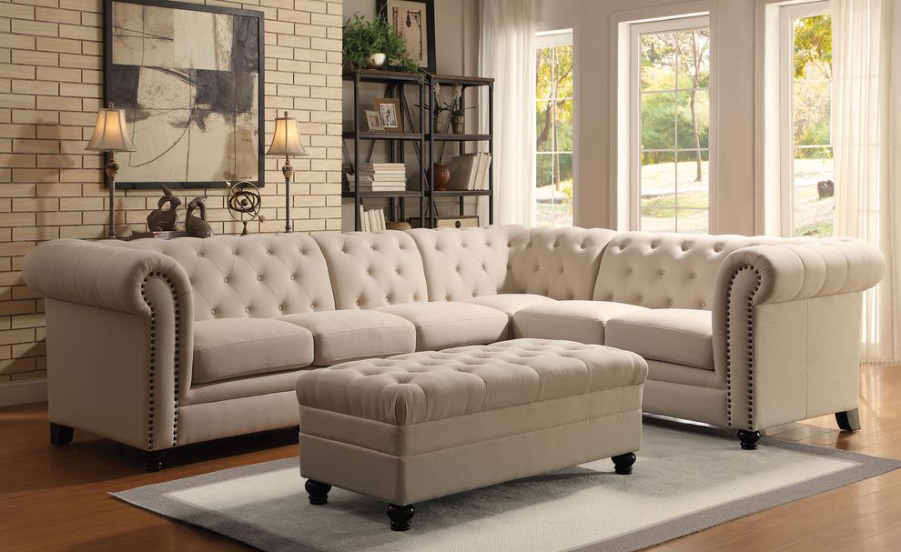 Linen fabric classic design tufted sectional sofa by Coaster