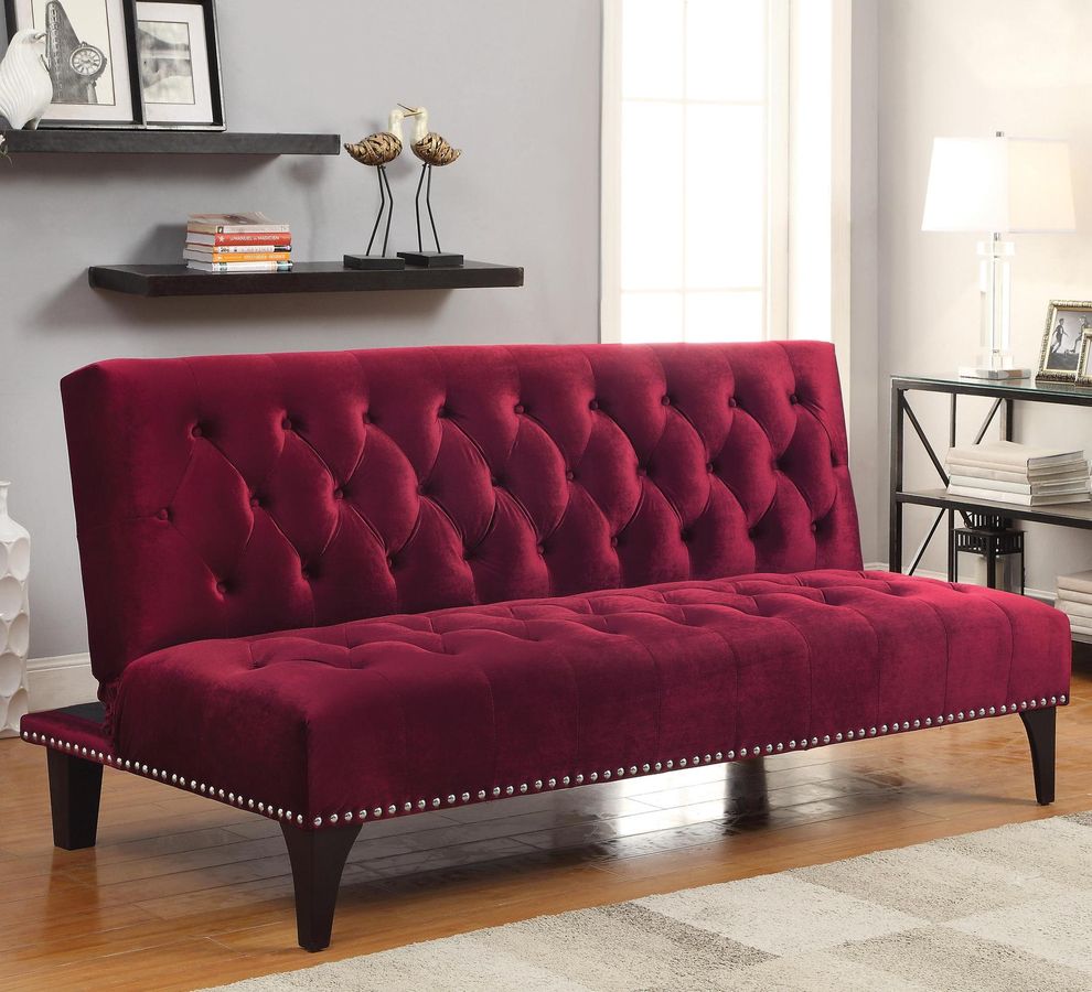 Passion burgundy velvet upholstery tufted sofa bed by Coaster