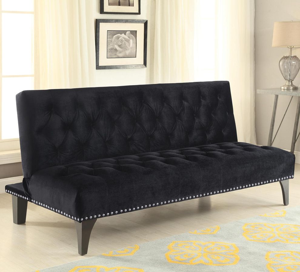 Black velvet upholstery tufted sofa bed by Coaster