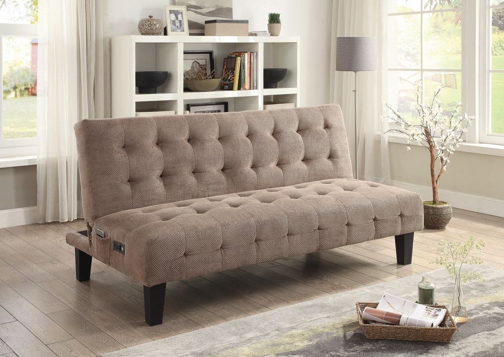 Textured beige chenille fabric sofa bed by Coaster