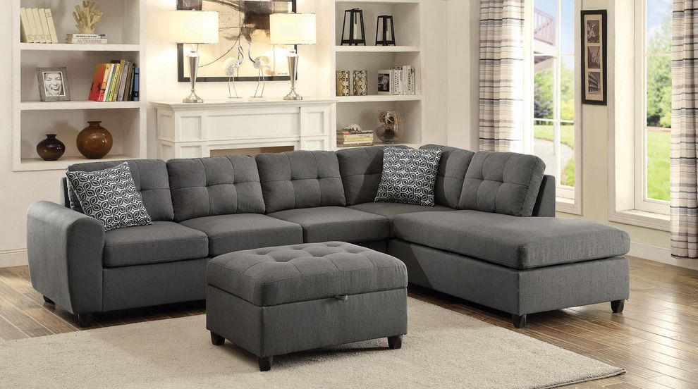 Linen-like gray fabric casual sectional couch by Coaster
