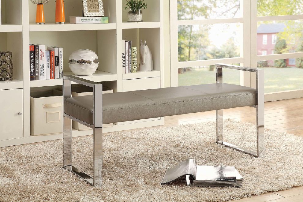 Contemporary chrome and champagne bench by Coaster