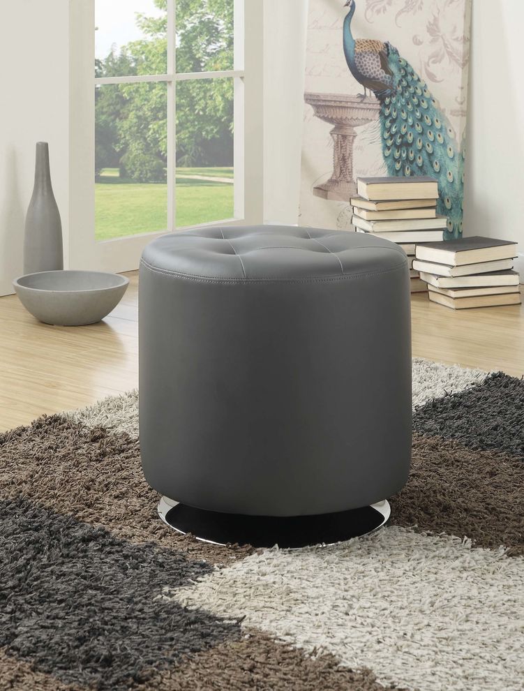 Contemporary grey round ottoman by Coaster
