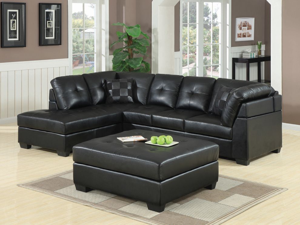 Black leather sectional sofa in casual style by Coaster