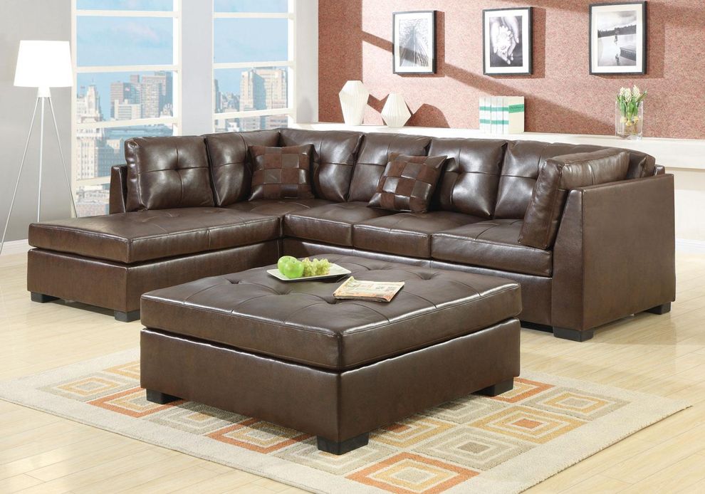 Chocolate brown leather sectional sofa in casual style by Coaster