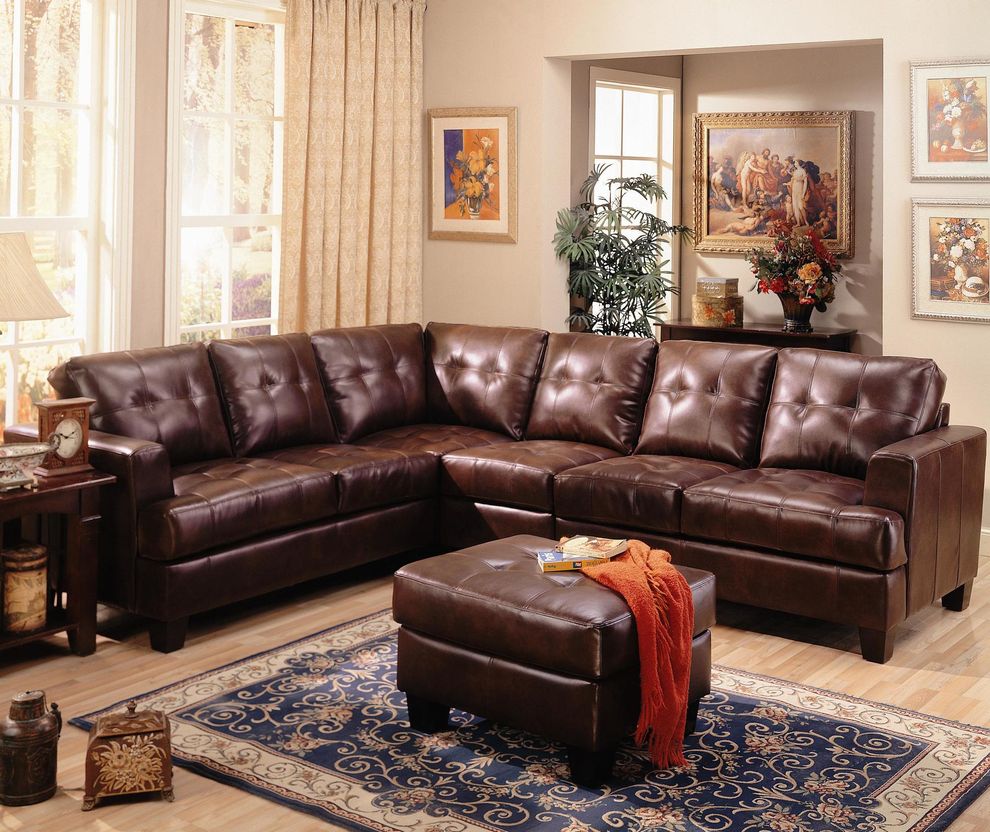 Brown bonded leather casual sectional couch by Coaster