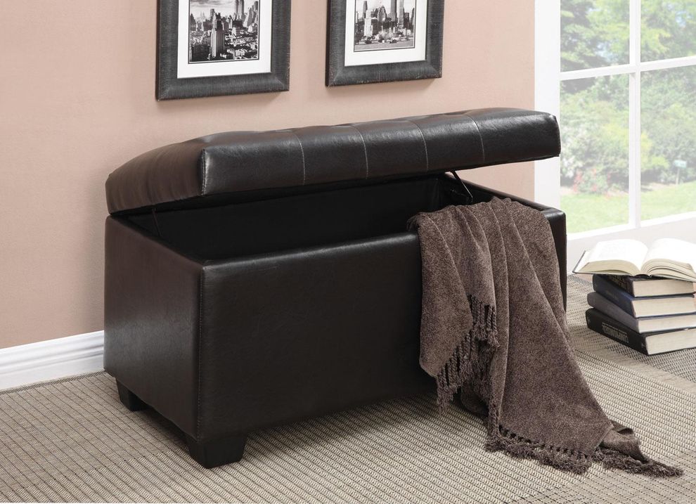 Button-tufted storage ottoman in brown by Coaster