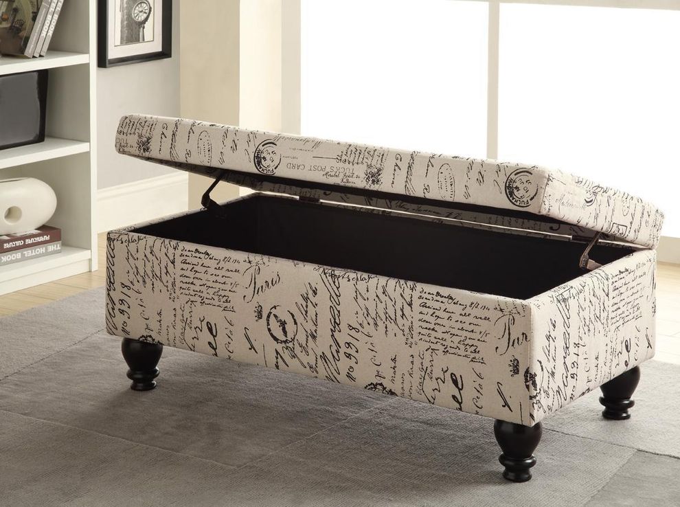 French script fabric storage bench by Coaster