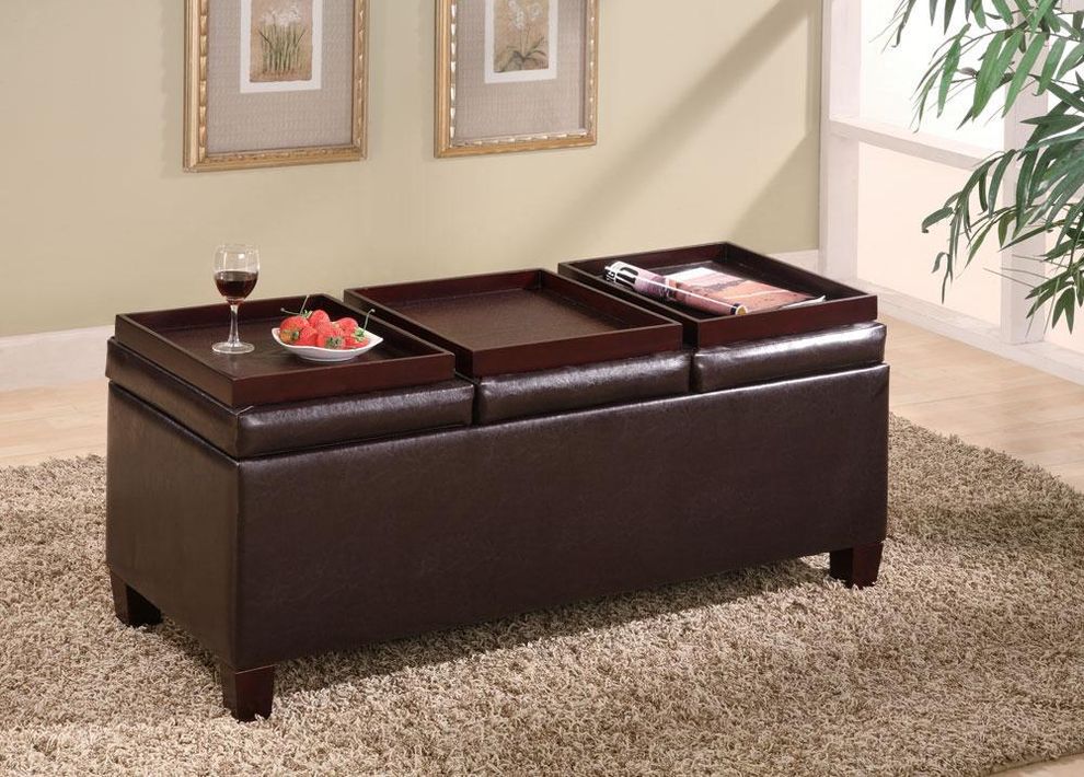 3-tray brown vinyl leather ottoman by Coaster