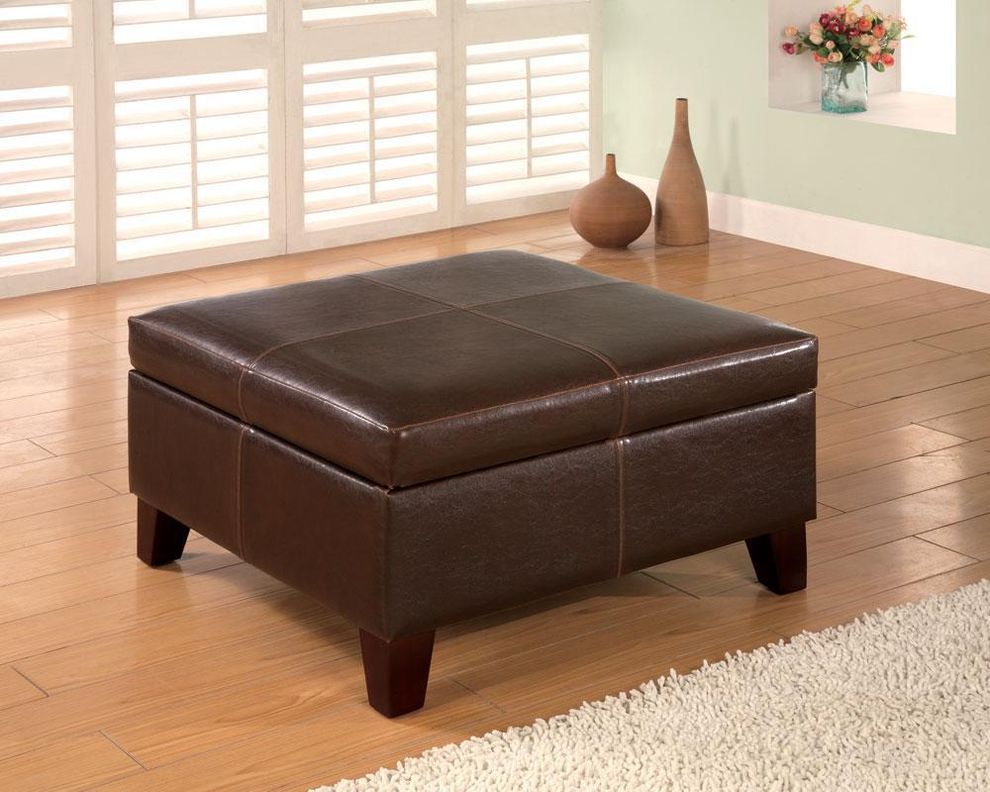 Square storage ottoman in chocolate leather by Coaster