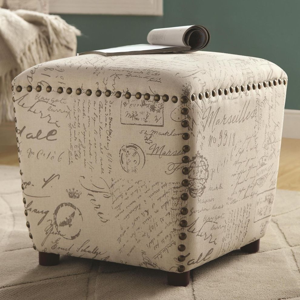 Off white french script ottoman by Coaster