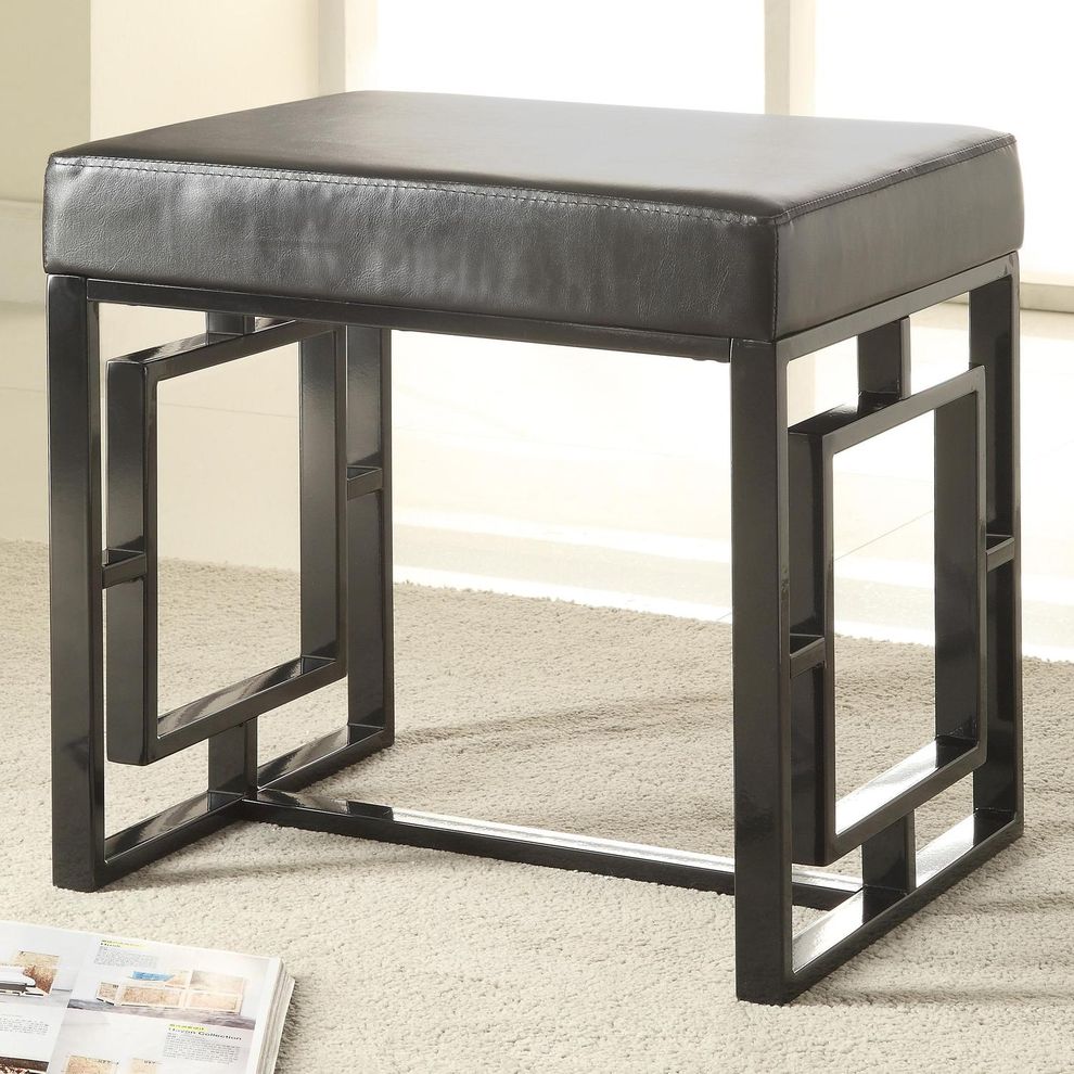 Black modern bench w/ decorative legs by Coaster