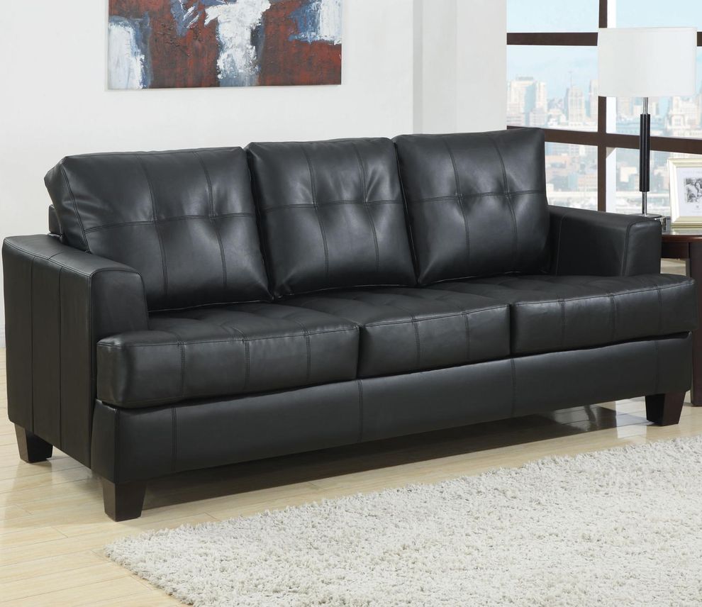 Black leather sofa bed w/ pull-out sleeper by Coaster
