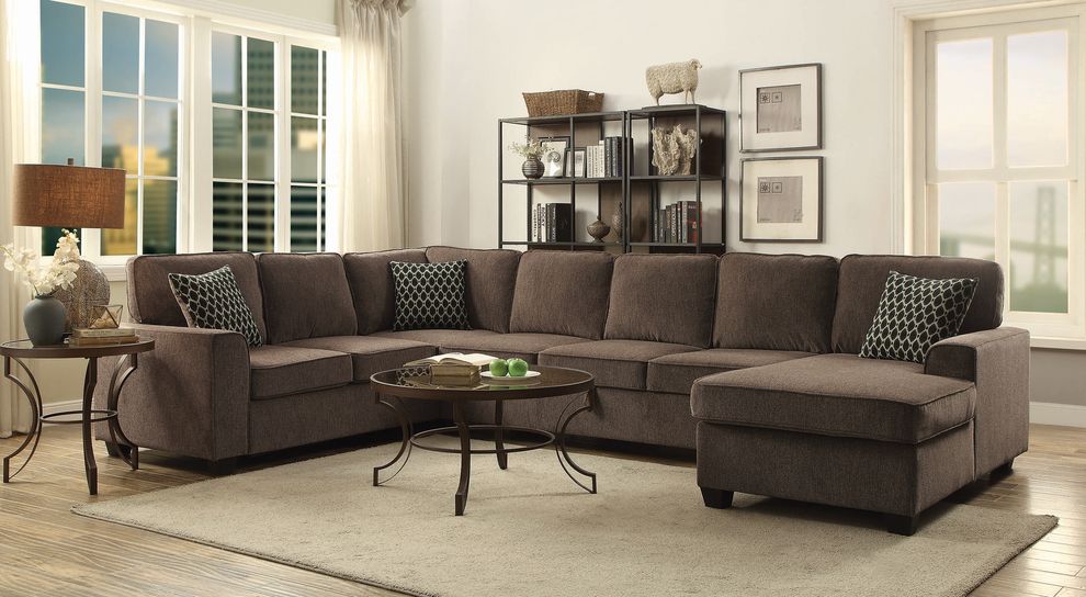 Brown comfy chenille fabric sectional by Coaster