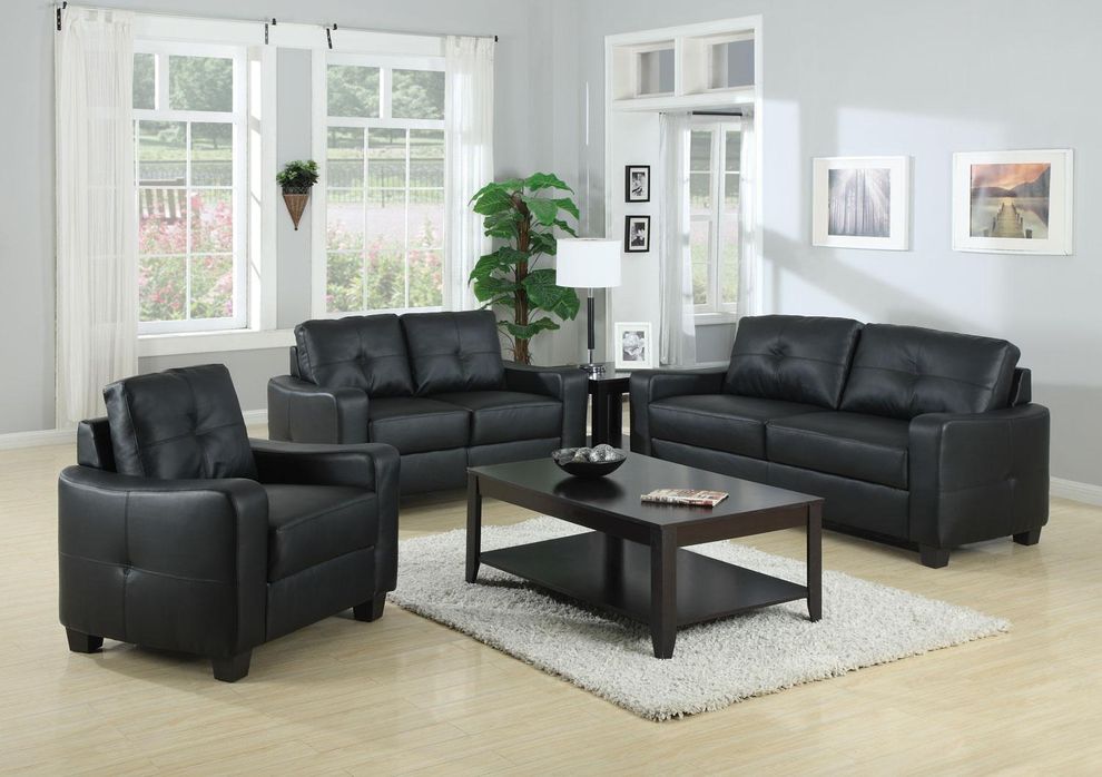 Faux black leather affordable casual couch by Coaster