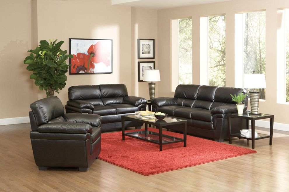 Black leather-like fabric sofa in casual style by Coaster