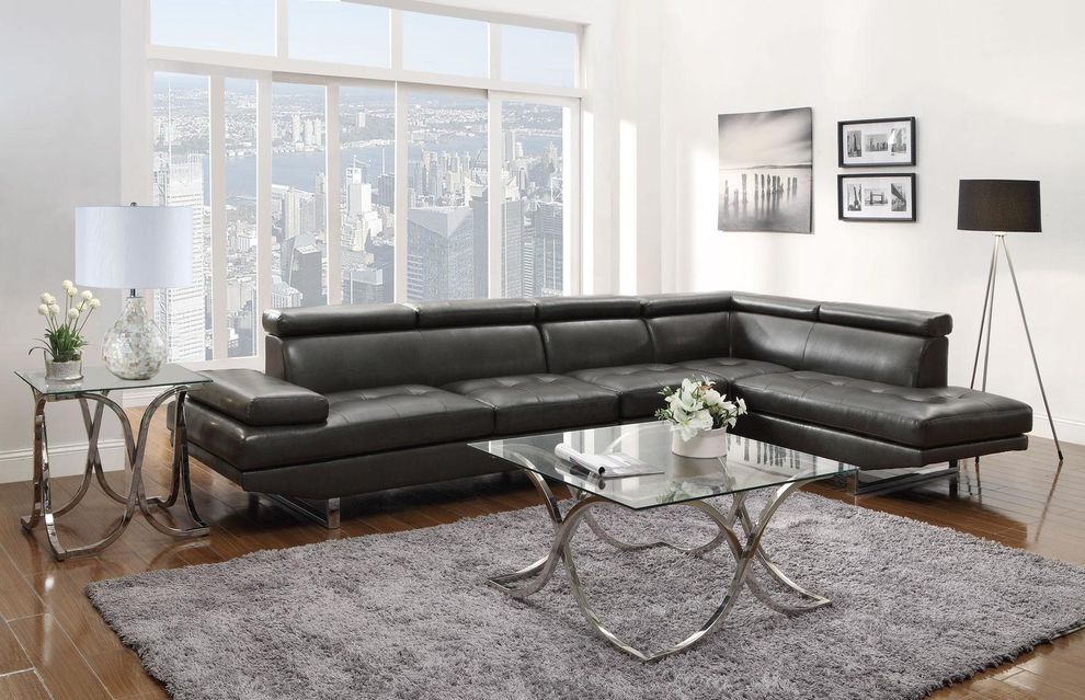 Black leather contemporary metal legs sectional by Coaster