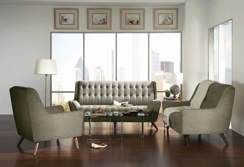 Retro gray fabric tufted elegant sofa w/ wooden legs by Coaster
