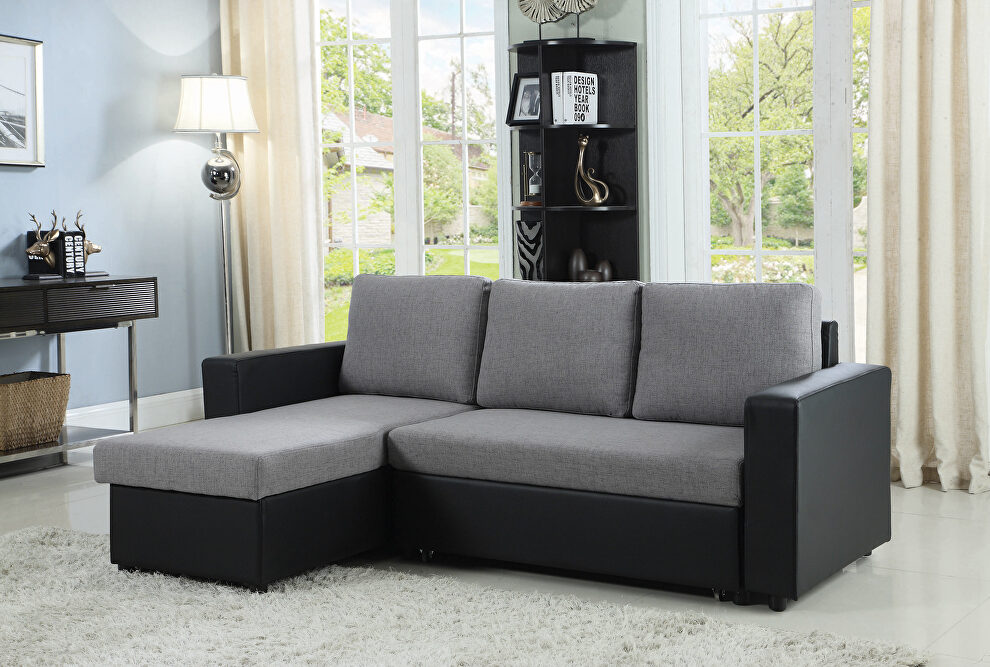 Reversible black/gray sectional w/ bed by Coaster