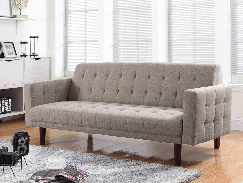Light taupe chenille tufted fabric sofa bed by Coaster