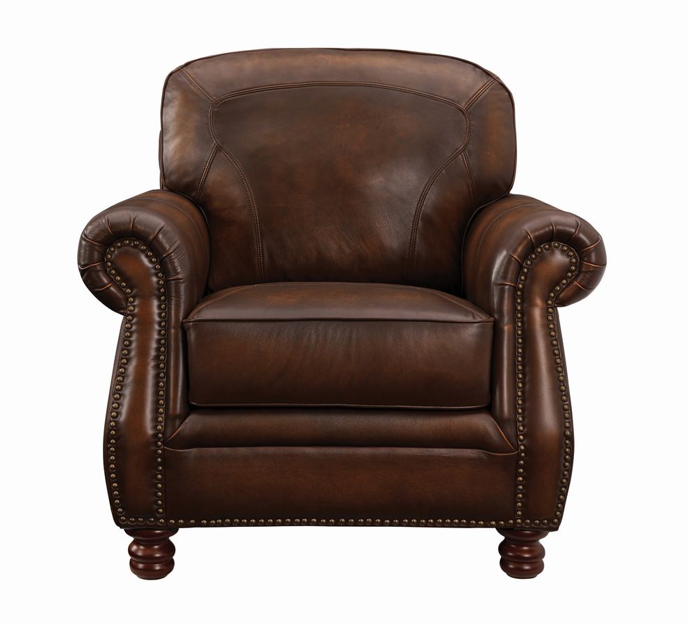 Traditional hand rubbed leather brown chair by Coaster