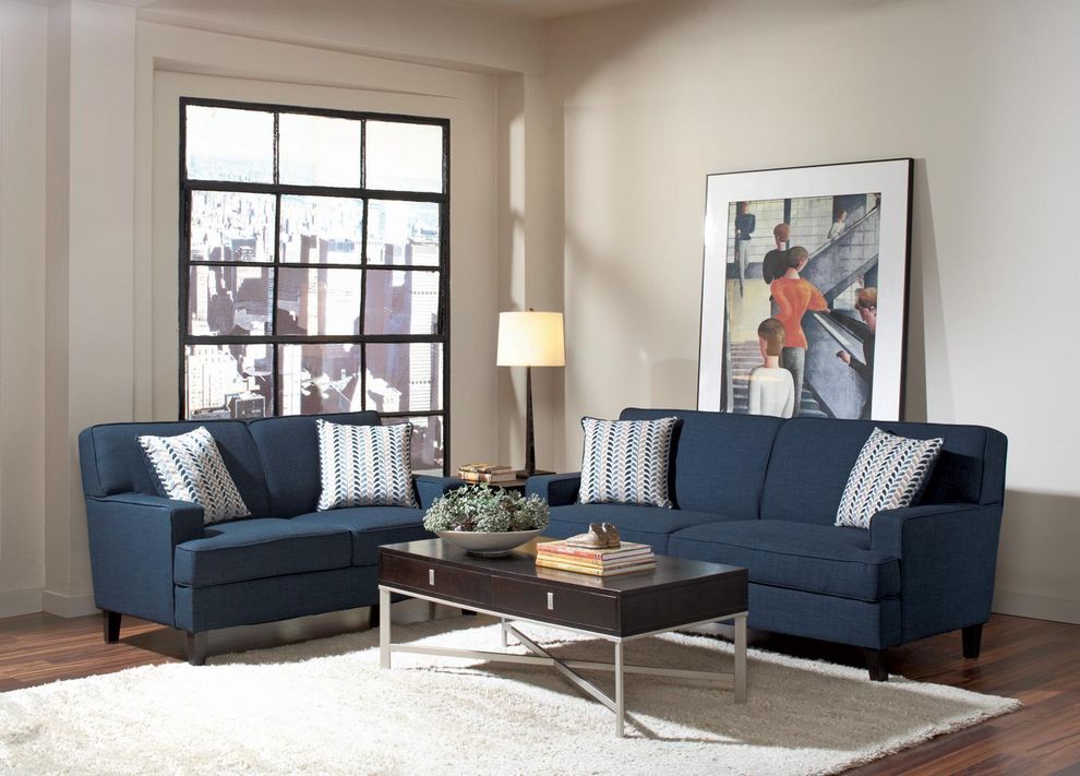 Contemporary blue linen like fabric sofa by Coaster