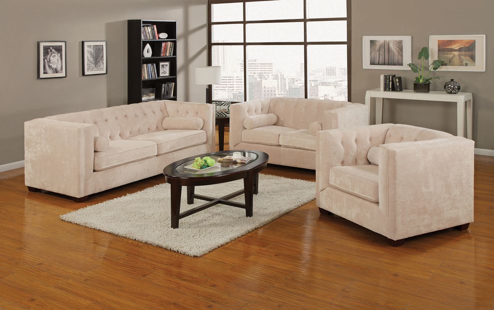 Micro velvet beige fabric oversized sofa by Coaster