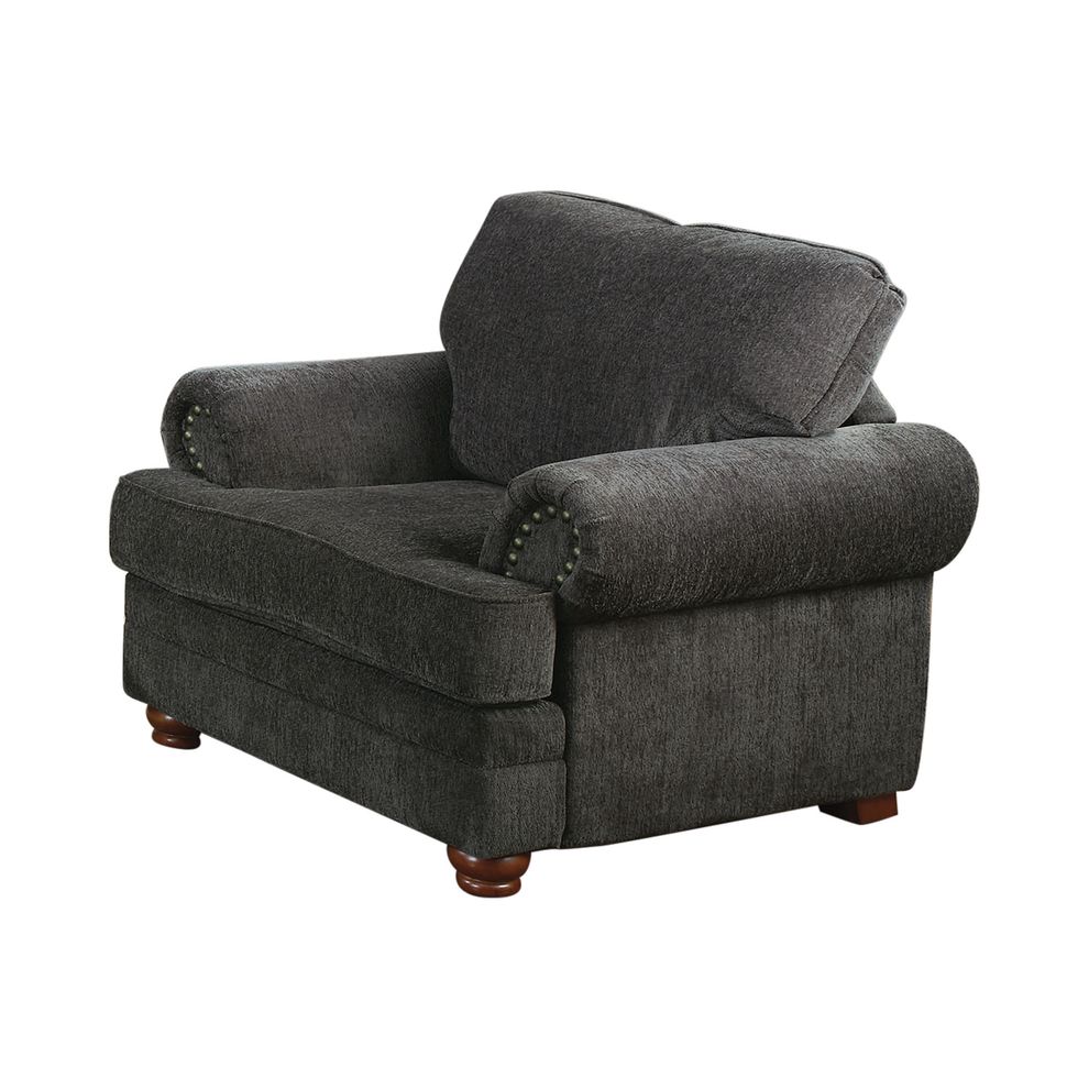 Gray chenille fabric rolled arms classic design chair by Coaster