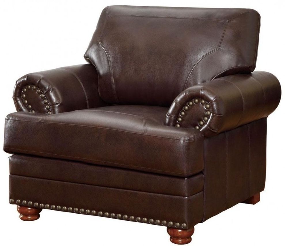 Brown leather traditional comfortable chair by Coaster