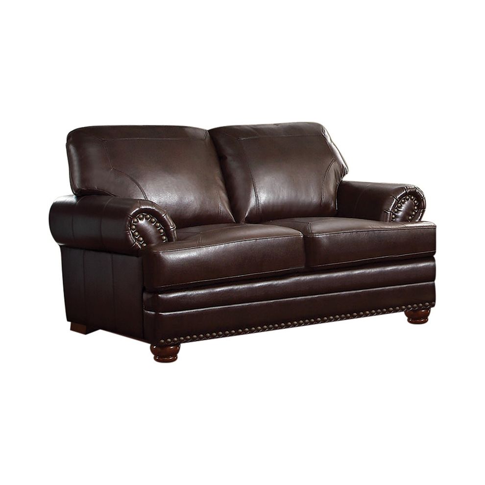 Traditional brown leather loveseat by Coaster
