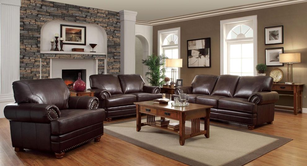 Brown leather traditional comfortable couch by Coaster