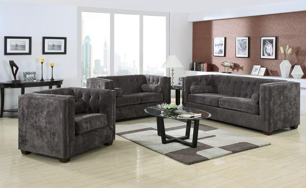 Micro velvet gray fabric oversized sofa by Coaster
