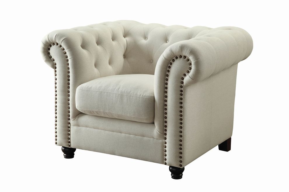 Traditional button tufted chair w/ rolled back/arms by Coaster