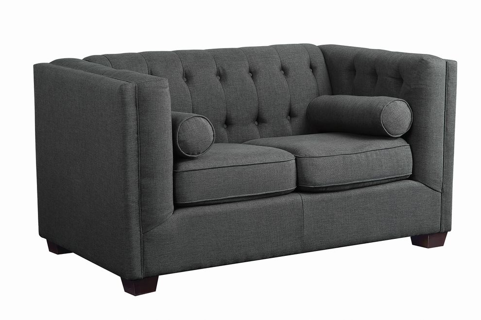 Tufted button design gray fabric loveseat by Coaster