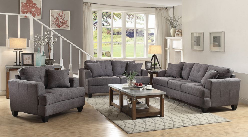 Linen-like gray charcoul fabric casual style sofa by Coaster