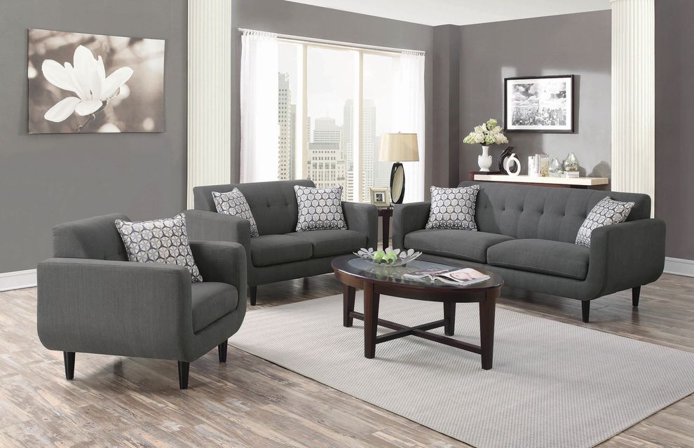 Linen-like gray fabric retro style sofa by Coaster