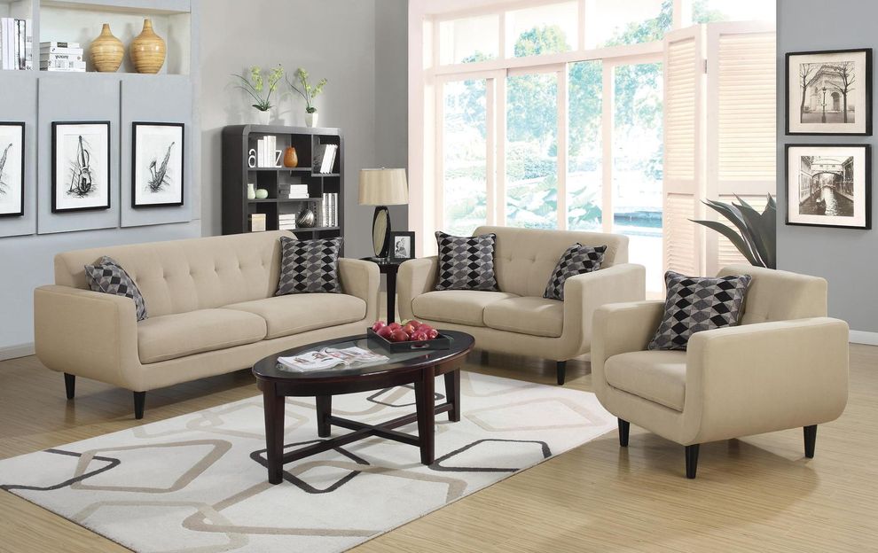 Linen-like ivory fabric retro style sofa by Coaster