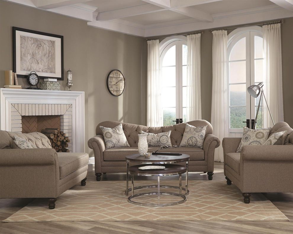 Traditional stone gray linen fabric sofa by Coaster