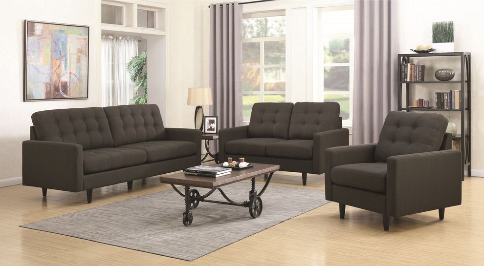 Mid-century modern style charcoal fabric sofa by Coaster