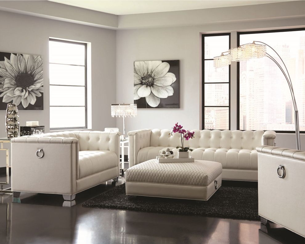 Contemporary pearl white leatherette sofa by Coaster